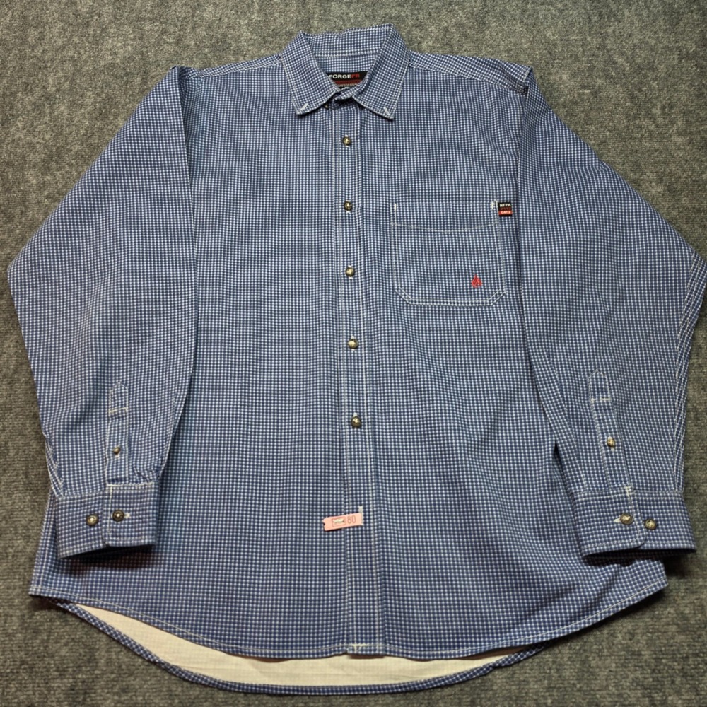 Forge FR Mens XL Flame Resistant Work Shirt Blue Check NFPA 2112 CAT 2 CCFRPLNV